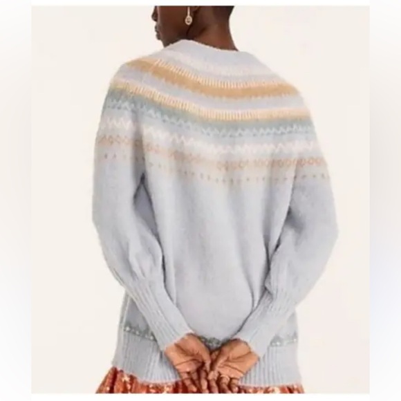 J. Crew Pale Blue Fair Isle Puff Sleeve Relaxed Fit Pullover Sweater Size XS - Picture 6 of 14